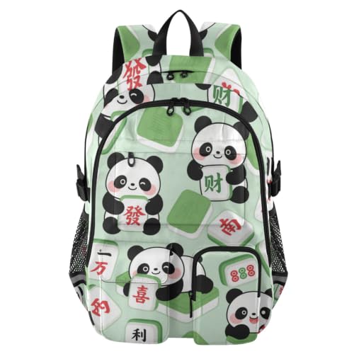 Mochila escolar de panda y mahjong de 17.5 pulgadas para adolescentes