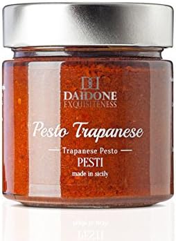 Daidone - Handmade Sicilian Trapanese Pesto with Tomato, Almonds, Basil, Garlic, Extra Virgin Oil, Sugar, Salt - 12 Jars of 200g