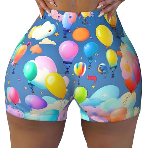 Colorful Balloons Pattern Sports Shorts, high Elastic Slim Fitness Pants, Suitable for Yoga/Leisure/Daily wear