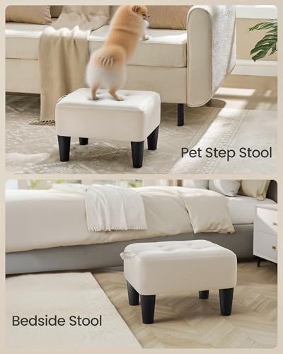 Image of SONGMICS Foot Stool with Legs, Small Footstool Ottoman, Velvet Seat with Thick Cushion, for Living Room, Bedroom, Entryway, 330 lb Weight Capacity, Cream White ULOM501W01