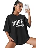 GirlzWalk® Women's Slogan Print Oversize T-Shirt - Ladies Short Sleeve Printed Oversized Stretchy Casual Summer Shirt Tee Top (Black Nope Not Today, 12-14)