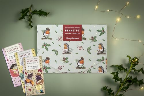 Limited Edition - Christmas Themed Gift Pack - Bennetto Organic Dark Chocolate gift selection box. Choose any 6 flavours. optional FREE personalised message.