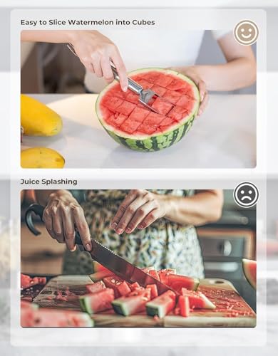 Image of 2 Pcs Pujara Watermelon Cutter Slicer Fruit Tool,2024 Watermelon Cutter,2-in-1 Stainless Steel Fruit Knife Watermelon Fork Slicer for Outdoor Parties and Family Dinners