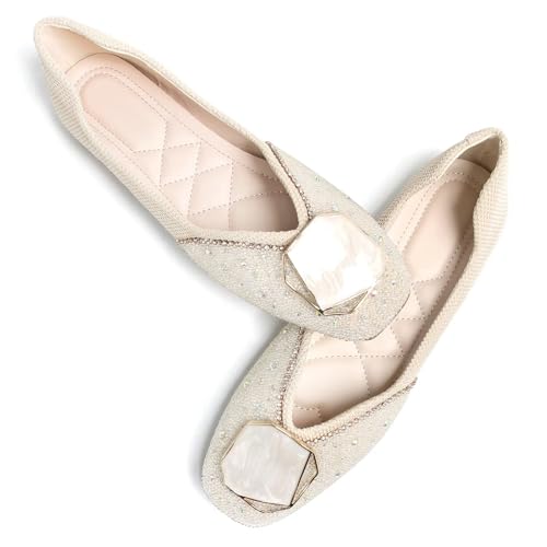 Image of SAILING LU Women's Rhinestone Square Toe Bowknots Ballet Flats Loafers