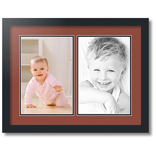 ArtToFrames Collage Photo Frame Double Mat with 2 - 8x12 Openings and Satin Black Frame
