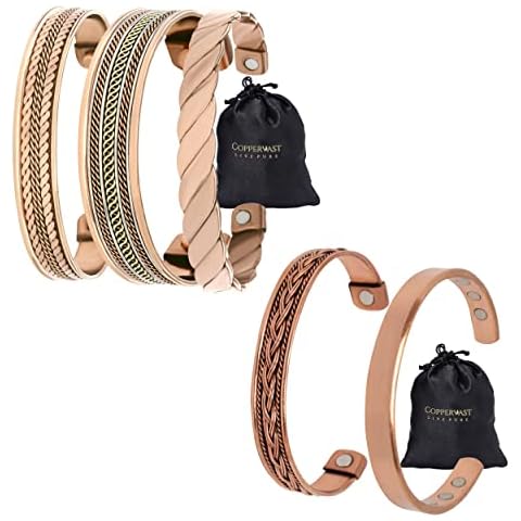 Set of 5 Copper Bracelets for Women & Men | Powerful Magnets Effective and Natural Relief Cover