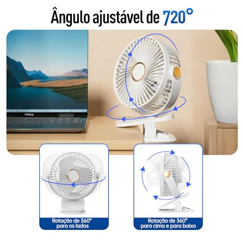 Ventilador de mesa 5 velocidades luminária LED recarregável Mini Fan Portátil Escritório Viagens (Br