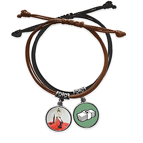 Pulsera cuero pintura tradicional china evita alergias cadena mano