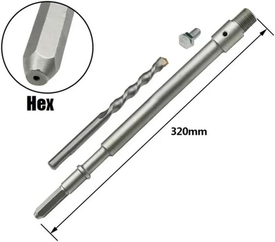 SDS Plus Hex Shank Wall Hole Saw Drill Bit Steel Carbide Concrete Hole Saw with Connecting Rod Concrete Cement Stone Tool 320mm(Hex Shank)