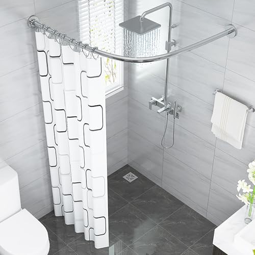 LLSZAHD Barra Cortina Ducha Sin Taladro, Barra Extensible De Acero Inoxidable 304, 70-95 X 105-165 Cm, Sin Soporte De Techo, Barra De Cortina De Ducha Esquina para Bañera Y Ducha, Plata