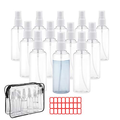 Small Spray Bottles 3.4 oz Spray Bottles Fine Mist Spray Bottles 12 Packs with 24pcs Labels (100ml)