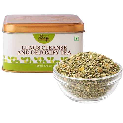 Image of The Indian Chai - Lung Cleanse & Detox Tea 100g with Burdock Root, Valerian, Mullein, Eucalyptus, Gingko Biloba & Licorice for Respiratory Health - Caffeine Free Herbal Infusion
