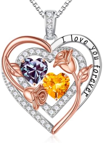 Iefil Birthstone Necklace for Women - Sterling Silver Birthstone ...