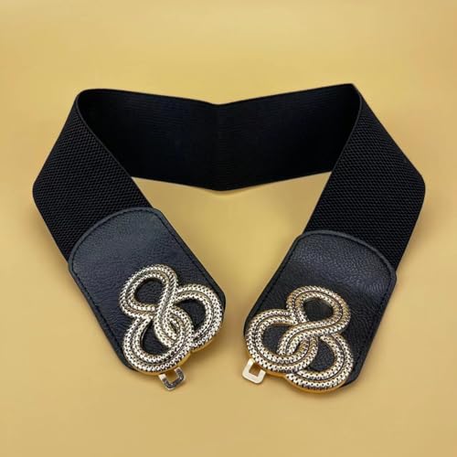 Womens Wide Elastic Belt Stretch Leather Belt Gold Buckle Belts for Dress S-XXL4