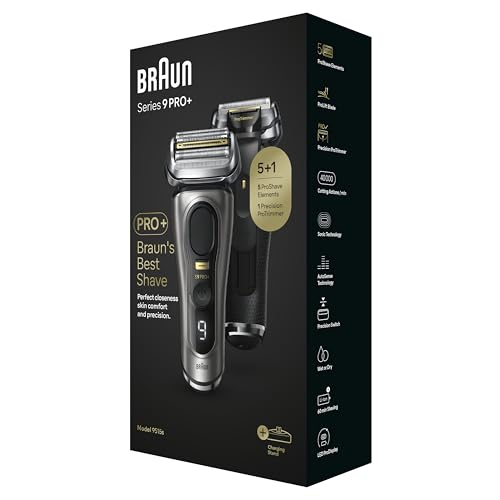 Braun Series 9 PRO +, Rasoio Elettrico Barba, Regolabarba Uomo, Rifinitore di precisione, Custodia da Viaggio in tessuto, Batteria Litio Ion, 100% Impermeabile Idea Regalo, 9515s Grafite - 8