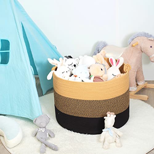 Mintwood Design Xxxxlarge 22 X 16 Inches Decorative Cotton Rope Basket, Blanket Basket Living Room, Laundry Basket, Woven Basket, Round Toy Storage Baskets Bin For Pillows, Towels, Black Jute #TOP3