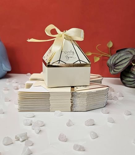 Image of SATYAM KRAFT 80 Pcs Small Diamond Shape Paper Folding Gift Boxes with Ribbon | Premium Return Gift for Wedding, Birthday, Engagement, Baby Shower, Chocolate & Dry Fruit Packaging