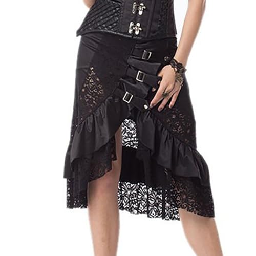 Summer Boho Tulle Flowy Skirts for Women Trendy Vintage Gothic Black Asymmetrical Pleated Hem Lace Short Skirt2