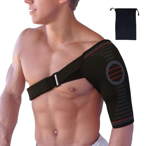 Mzario Shoulder Brace, Rotator Cuff Shoulder Brace for Women and Men, Adjustable Compression Rotator Cuff Support with Storage bag for Spoorts and Pain Relief (Black, S/M)