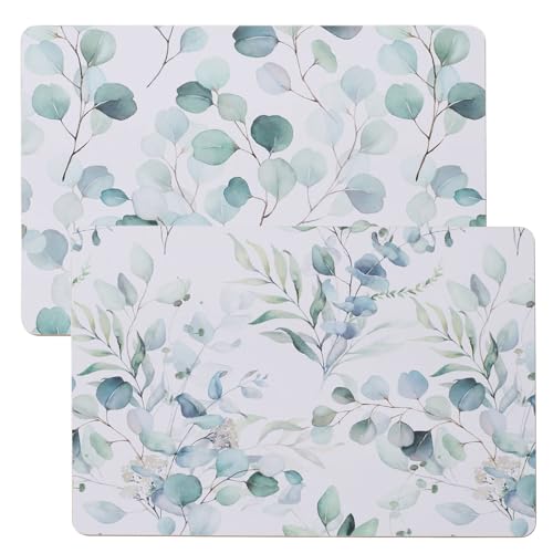 LS-LebenStil 2X Kork Retro Tischset Eukalyptus Motiv Blätter 40x30cm abwaschbar Korkunterseite Placemate Tisch Untersetzer Unterlage Teller Geschirr Vasen