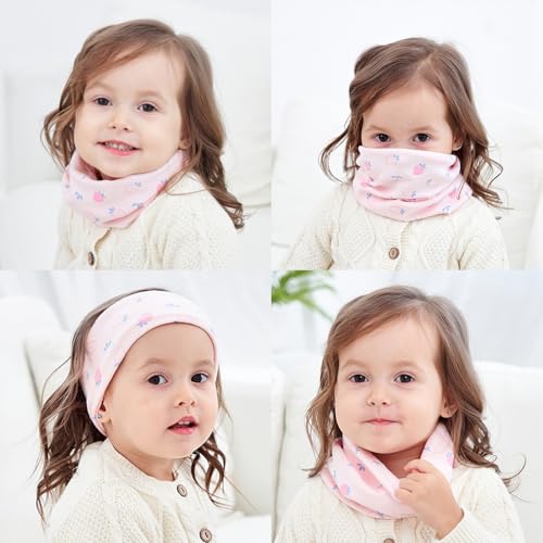 Image of SNOWIE SOFT 2Pcs Winter Scarf Headband for Outdoor Sport, 37x21cm Cotton Multi-Functional Baby Essentials Kids Neck Warmer Knitted Scarf for Toddler Baby Hair Band FaceMask Cute Newborn Gift