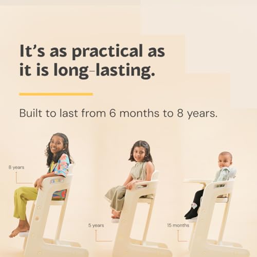 Image of Miniture NUBO Premium High Chair for Baby, Modern Height Adjustable Seat and Footrest, Smart & Sleek Triangular Design, Easy to Clean Detachable Meal Tray for 6 Months to 8 Years Kids |(White & Gray)