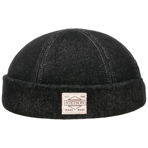 Stetson Robust Denim Dockermütze Herren Damen Schwarze Hafenmütze 100% Baumwolle Größenverstellbar Sommer Winter schwarz S (54-55 cm)