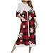 Women's Christmas Zipper Robes 3/4 Raglan Sleeve Loose Nightgown Slit Side Loungewear Dress Housecoat with Pockets