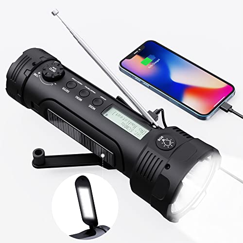 Tragbare Kurbelradio DAB/UKW, Taschenlampe&Leselicht mit 3000mAh Akku, Solar Radio Wiederaufladbare, LED Campingleuchte FM Dynamo Radio und SOS-Alarm Notfall Radio mit Kurbel für Ourdoor, Wandern