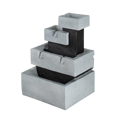 LifeSky 4 Tier Stacked Fountain - Modern Gray Black Polyresin Water Feature for Healing Spaces & Meditation Rooms - Soothing Cascading Sound & Minimalist Design for Yoga Studios & Spas