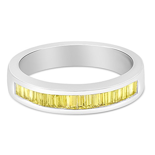 Original Classics 14K White Gold Treated Yellow Baguette Cut Diamond Modern Ring Band (0.5 Cttw, Yellow Color, I2-I3 Clarity) - Size 7