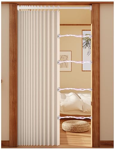 APMOE Cortina Plegable Puerta, Cortinas de Puerta Estilo Acordeón para Puertas Fácil Instalación, Divisor de Habitaciones para Salón Modernas/Habitacion(Blanco,Rod 150-180cm/curtain 180x250cm)