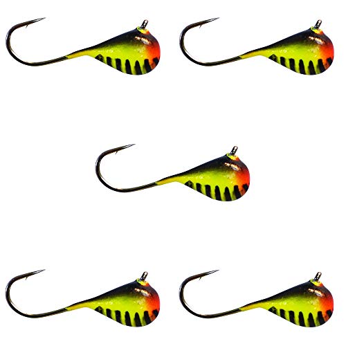 Kenders (5 Pack) Tungsten Jig - Orange Yellow Black Stripe Glow (4mm - #10 Hook)