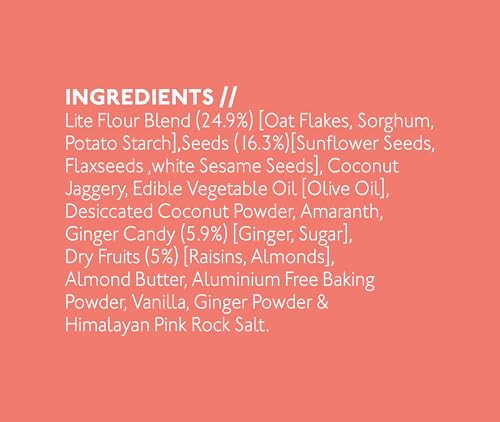 Image of Nourish Organics Ginger Oats Cookies | Wholesome Cookies with Ginger & Oats | Made with Seeds, Almonds & Coconut Jaggery | High Fibre Snack | No Refined Sugar | 120g Pack