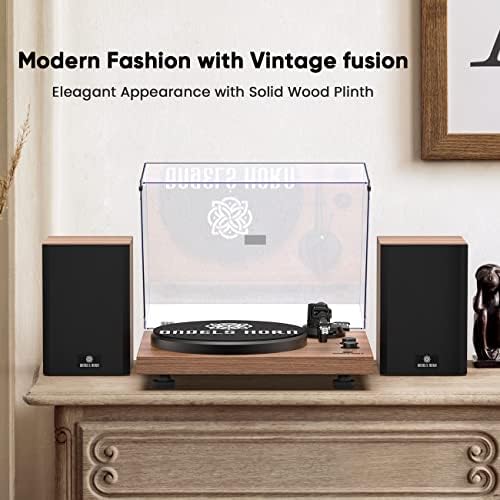ANGLES HORN Record Player with Dual Bookshelf Speakers, Vinyl Player Turntable Bluetooth HiFi System, Home Audio Record Players with 2-Speed Belt Drive, Built-in Phono Preamp and AT-3600L Cartridge