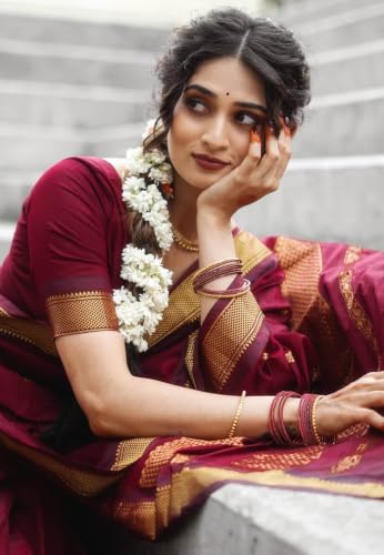 Image of Women's South Indian Art Silk Saree With Blouse Piece For Traditional Sari (Maroon)