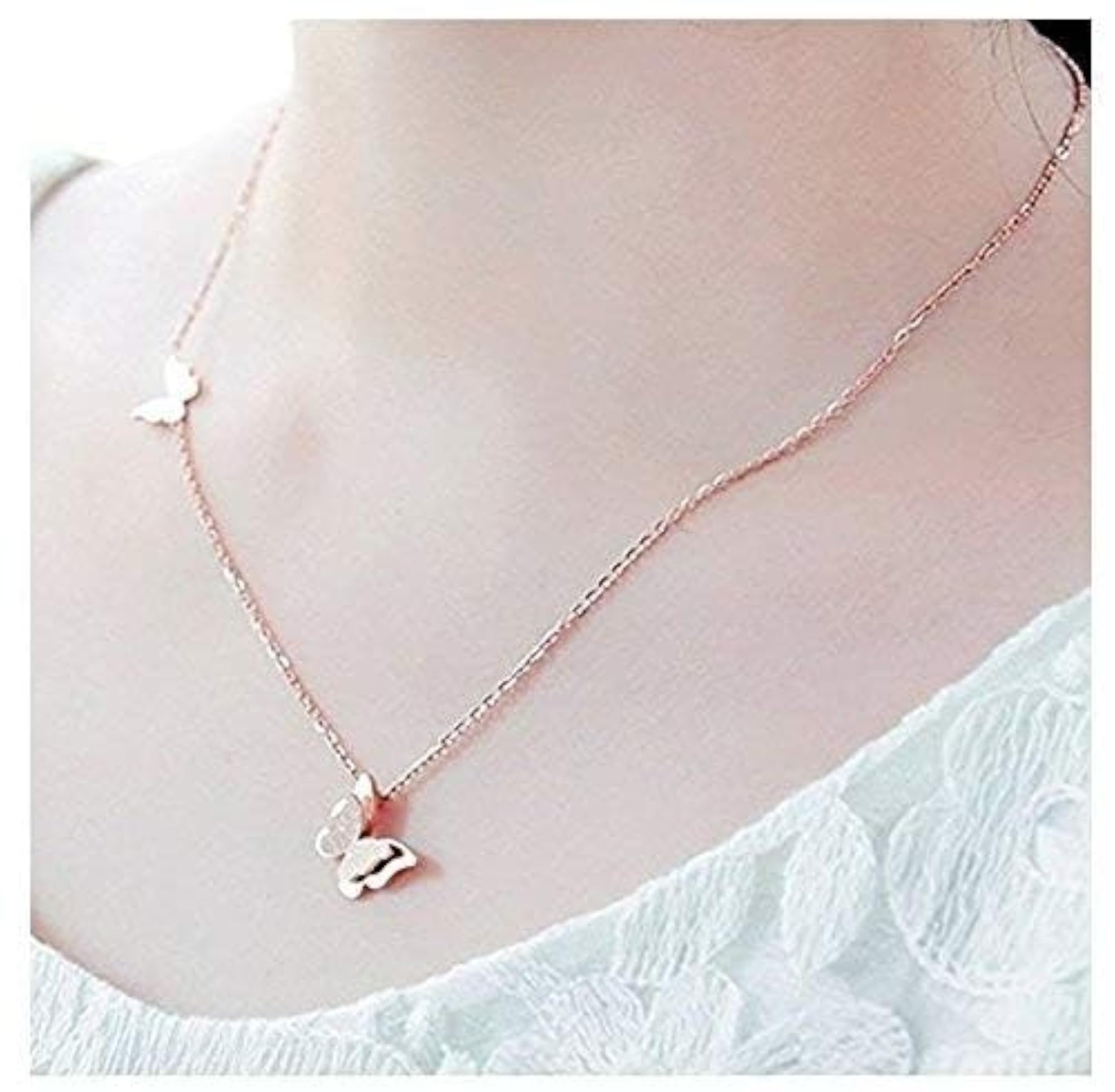 18k Rose Butterfly CZ Pendant Chain