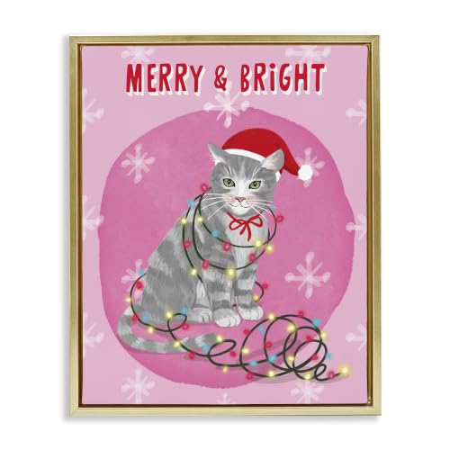 Merry Bright Christmas Cat Holiday, 25 x 31 Inch Canvas in Floater Frame
