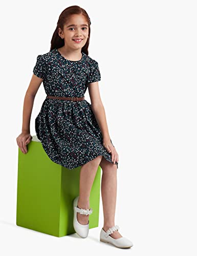 Image of Amazon Brand - Jam & Honey Cotton Girls' Dresses & Jumpsuits Knee-Length Dress (JHAW20GDRS990-7 Black 6-7 Years