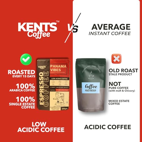 Image of Kents Coffee Panama Vibes Fine Grind Ground Coffee | LOW ACIDIC COFFEE | Light Medium Roast | Home Espresso Grind | Taste Like Fruity, Juicy, Tropical | Premium 100% Arabica Coffee | Freshly Roasted Grind | Espresso Grinded | CHIKMANGALUR | Single Estate Speciality Bean | Sun-Dried & Washed Arabica 200gm