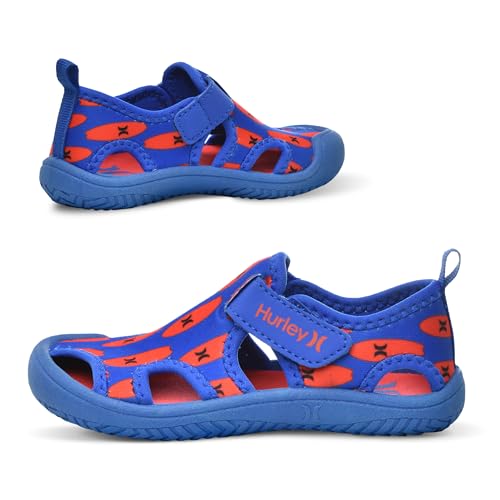 Image of Hurley Kona Toddler Water Shoes - Beach Essentials, Girls and Boys Closed Toe Sandals, Lightweight, Breathable, Kids Water Shoes with Non-Slip Sole and Adjustable Straps, Outdoor Toddler Swim Shoes