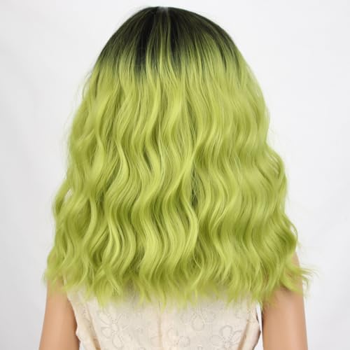 Image of PATTNIUM Girls Ombre Green Wig Short Curly Wavy Wig for Kids Green Bob Wigs with Bangs Curly Wavy Synthetic Wigs