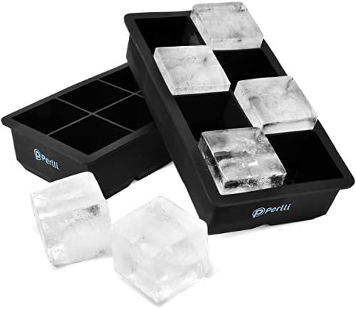 Ice Cube Trays Large Silicone 8 Cavity Square Ice Cube Molds Perfect for Whiskey, Cocktails, Soups & Baby Food, Keep Drinks Chilled – 2 Pack