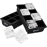 Ice Cube Trays Large Silicone 8 Cavity Square Ice Cube Molds Perfect for Whiskey, Cocktails, Soups & Baby Food, Keep Drinks Chilled - 2 Pack, Makes 16 Large Ice Cubes by Perlli
