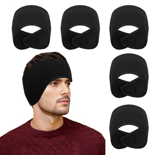 TopTie 5PCS Micro-Fleece Headband Winter Earlap Head Warmer Ear Muffs for Cold Weather Women Man - Black