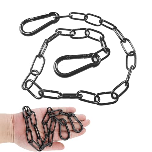 Image of AOTISBAO Black Heavy Duty Metal Security Chain with 2 Detachable Carabiners, 1m Length, Rust Resistant Iron Material for Locking, Fencing, Outdoor Gate