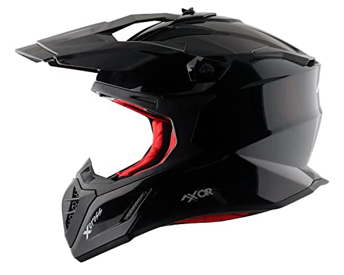 Image of Axor X Cross ISI ECE DOT Certified Full Face Dual Sport Peak Off Road Helmet for Men and Women Dull Black Red L