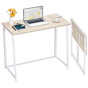 WOHOMO Folding Desk, Small Foldable Desk 31.5″ for Small Spaces, Space Saving Computer Table Writing Workstation for Home Office, Easy Assembly, Oak