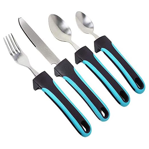 BodyHealt Easy Grip Utensils Set - 4pcs Weighted Flatware for Elderly, Arthritis, Handicap, or Hand Tremor | Parkinson Utensils with Thick Non-Slip Handles for Shaking Hands | Weighted Utensil Set