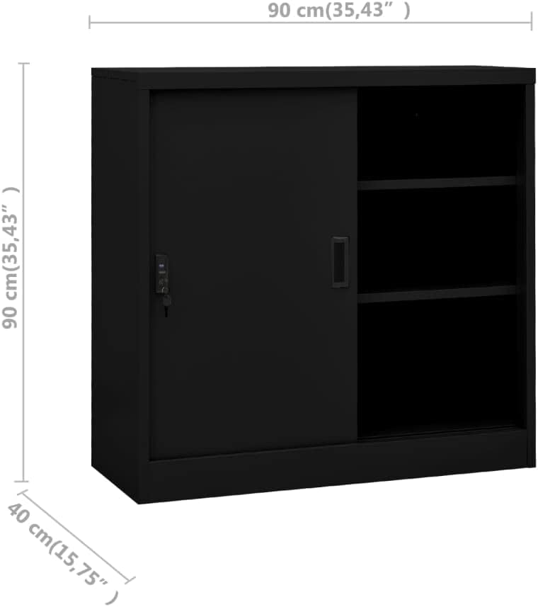 vidaXL Steel Office Cabinet - 35.4"x15.7"x35.4" - Versatile Storage Solution with Adjustable Shelves and Sliding Door - Ideal for Office Use - Black